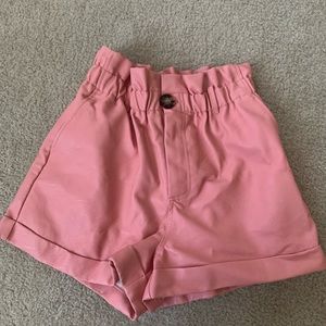 Topshop Pink High Waisted Faux Leather Shorts